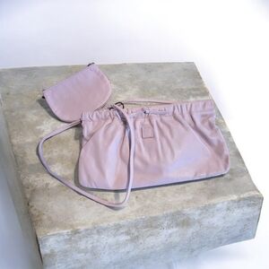 Vintage Lavender Leather Clutch/Shoulder Bag and Matching Zipper Pouch